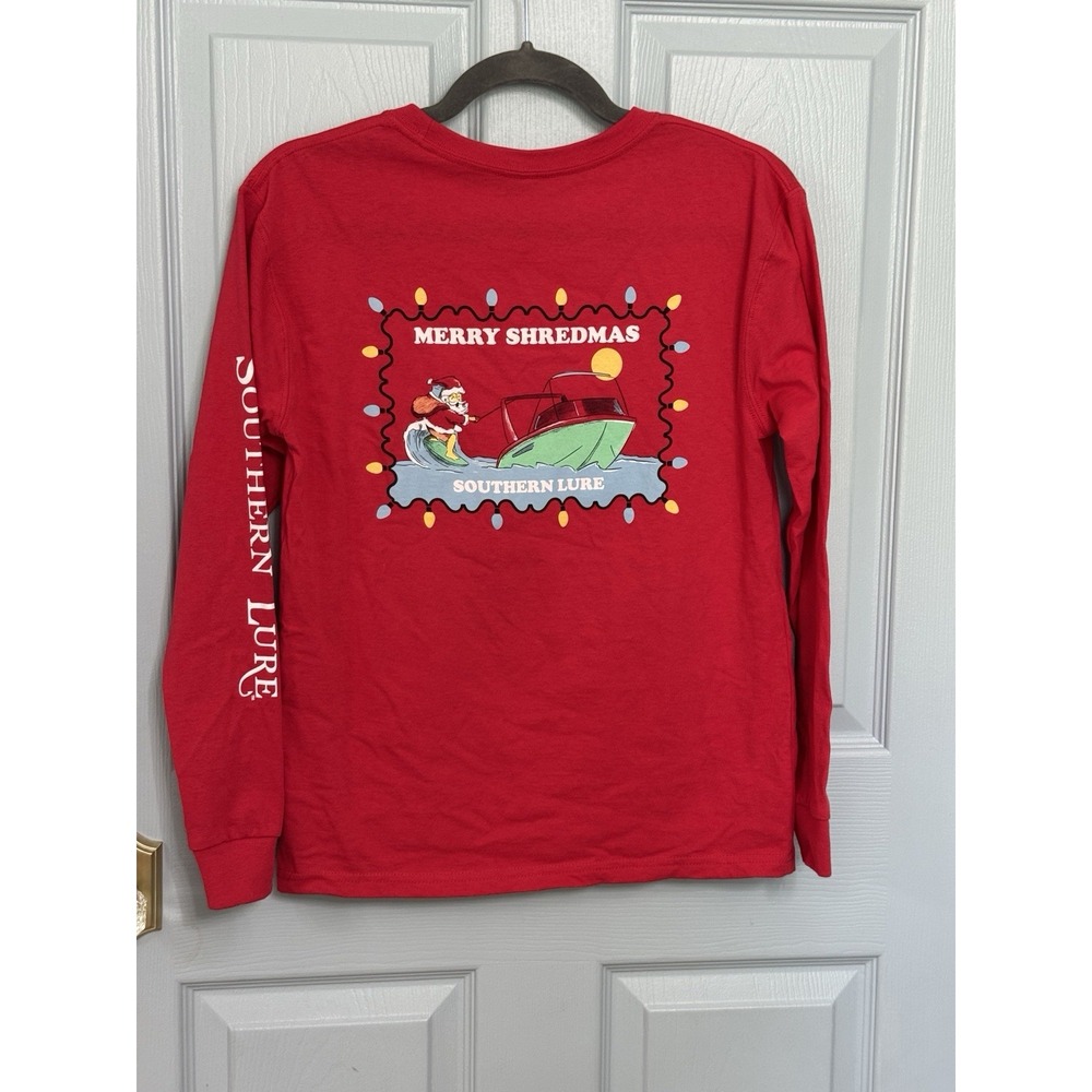Southern Lure Red Merry Shredmas Christmas‎ Surf Long Sleeve Tee Shirt Y L NWT